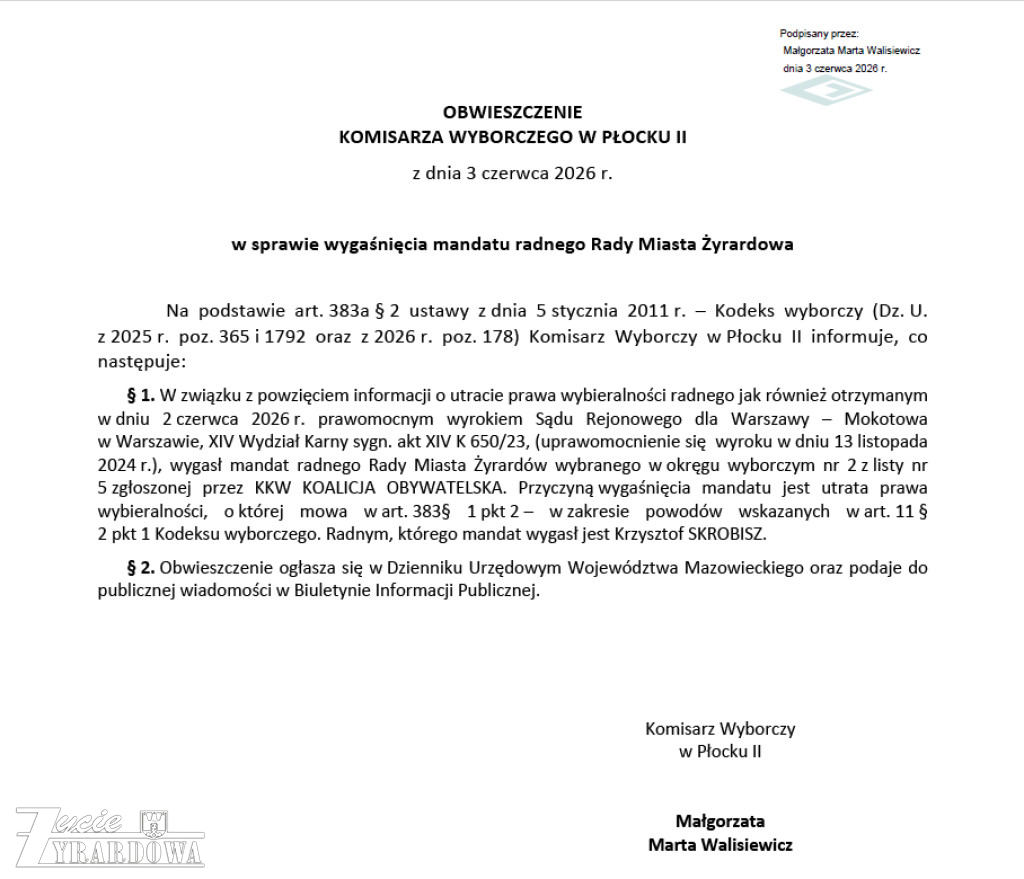 Krzysztof Skrobisz stracił mandat radnego